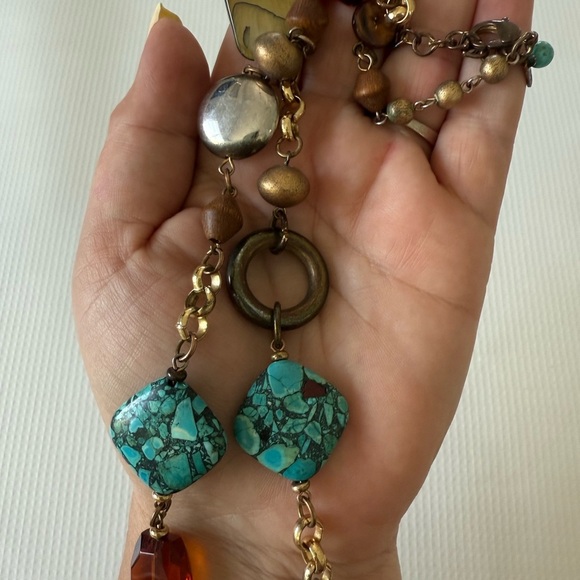 Turquoise and Brown Beaded Necklace - Picture 5 of 11